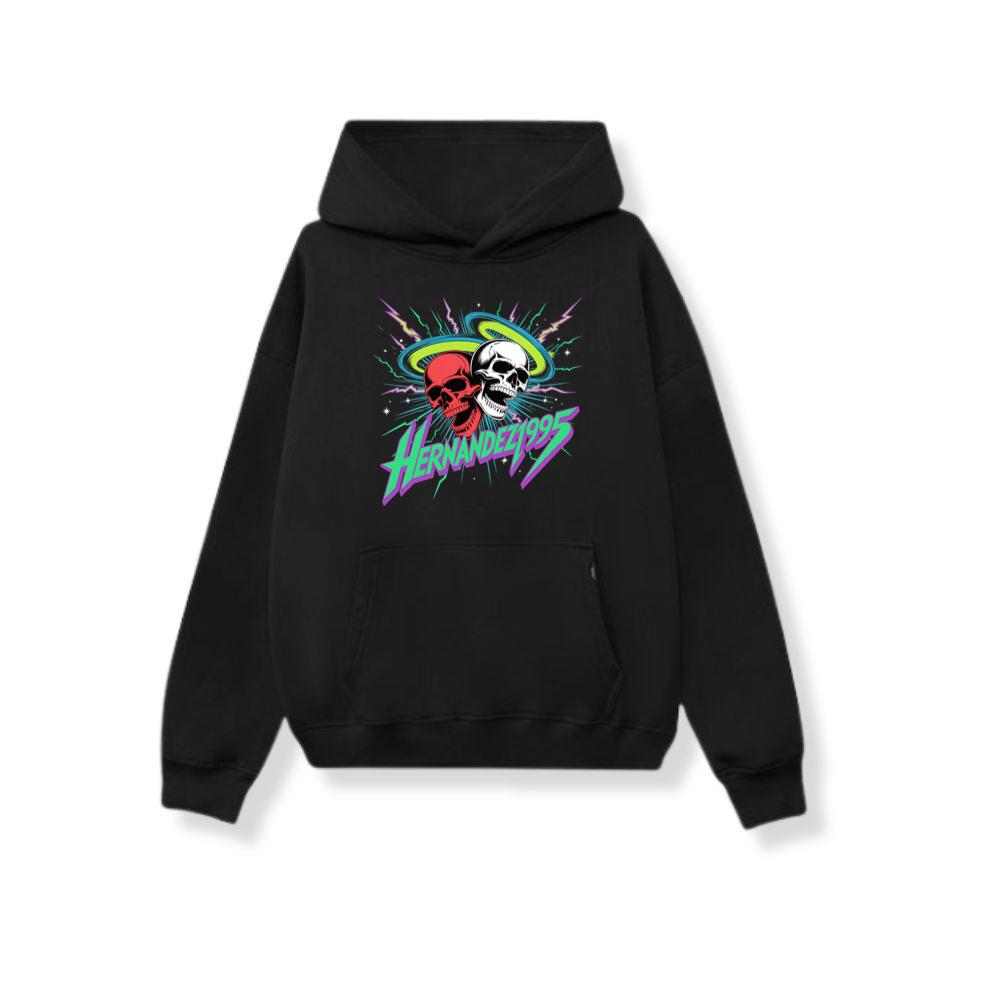 Hernandez 1995 Skull Neon Retro Graphic Hoodie