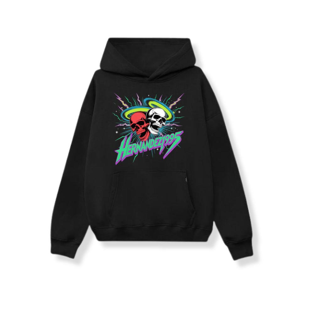 Hernandez 1995 Skull Neon Retro Graphic Hoodie