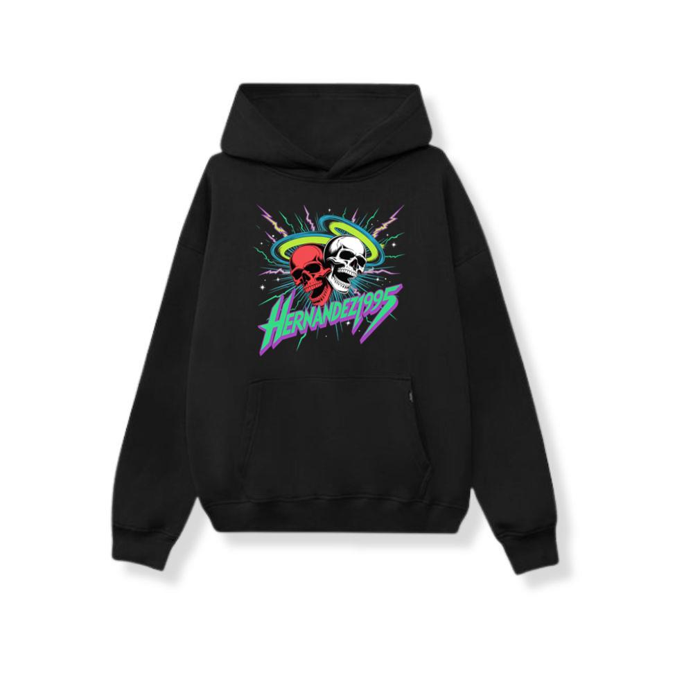 Hernandez 1995 Skull Neon Retro Graphic Hoodie