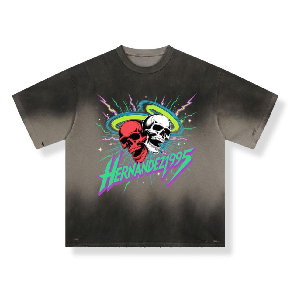 Hernandez 1995 Skull Neon Retro Graphic T-Shirt - Image 3