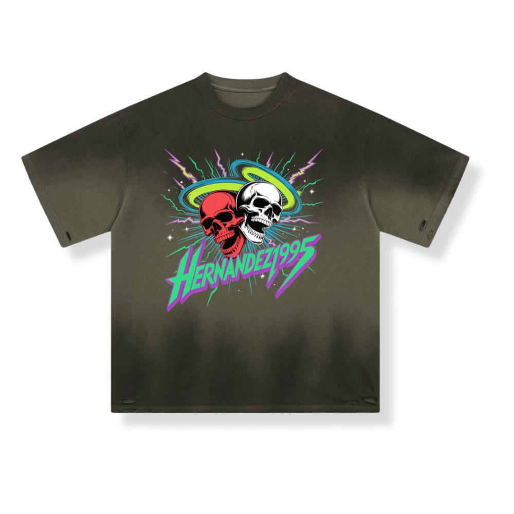 Hernandez 1995 Skull Neon Retro Graphic T-Shirt - Image 2