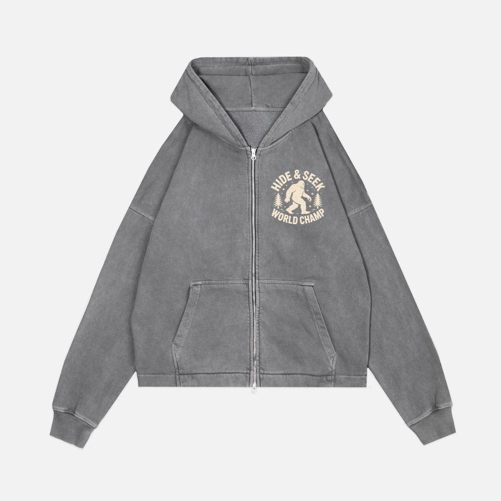 Hide and Seek World Champ Bigfoot Graphic Zip Hoodie Kelyee