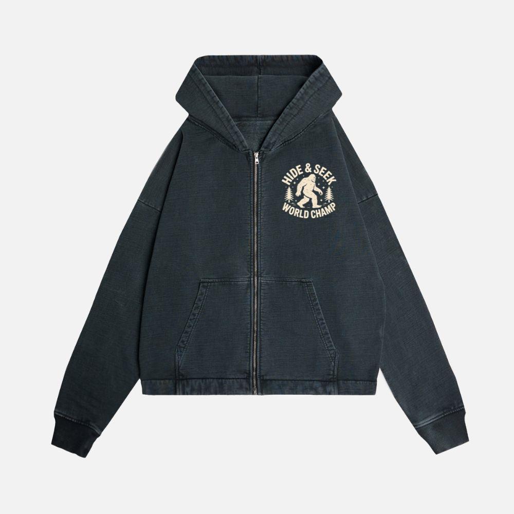 Hide and Seek World Champ Bigfoot Graphic Zip Hoodie Kelyee