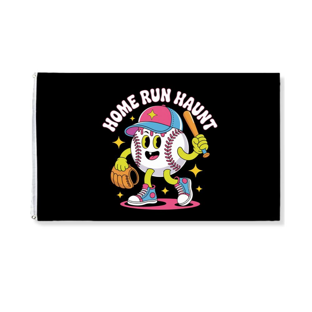Home Run Haunt Baseball Ghost Funny Halloween Graphic Flag