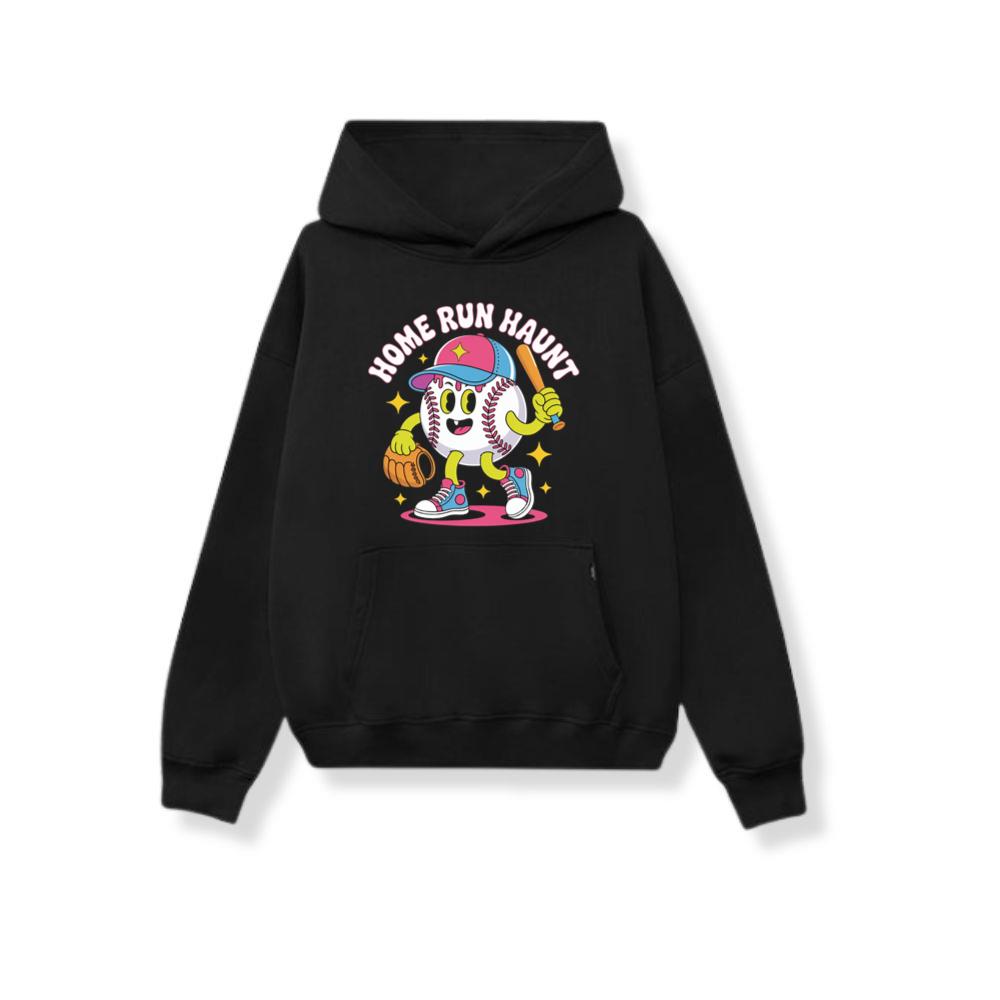 Home Run Haunt Baseball Ghost Funny Halloween Graphic Hoodie