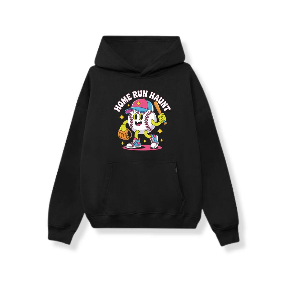 Home Run Haunt Baseball Ghost Funny Halloween Graphic Hoodie