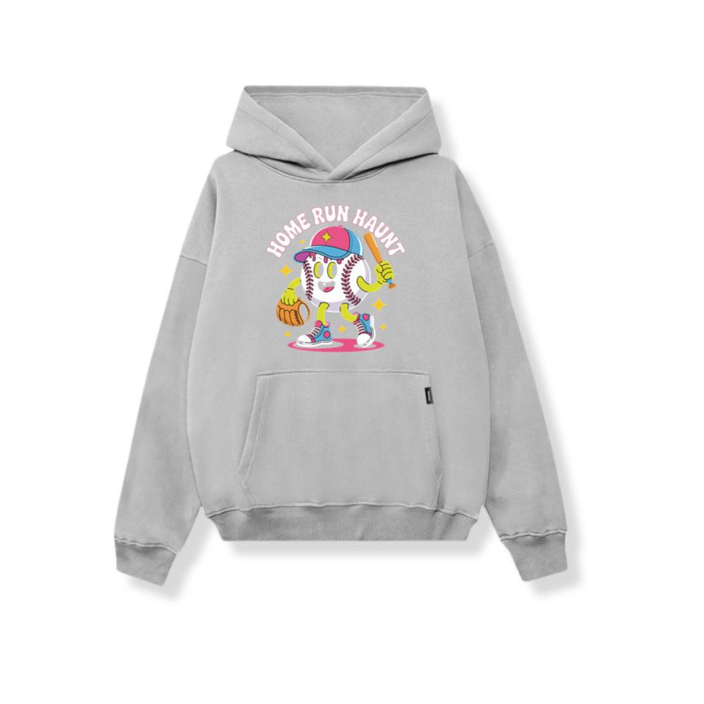 Home Run Haunt Baseball Ghost Funny Halloween Graphic Hoodie - Image 3