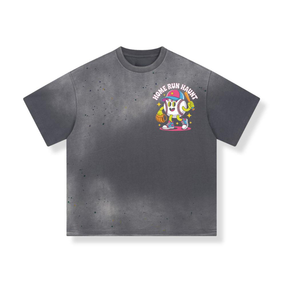 Home Run Haunt Baseball Ghost Funny Halloween Graphic T-Shirt - Image 3