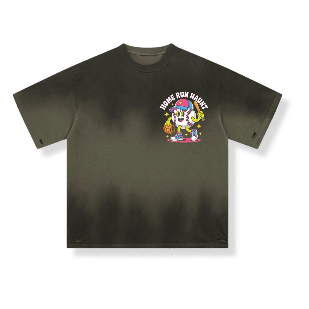 Home Run Haunt Baseball Ghost Funny Halloween Graphic T-Shirt - Image 3