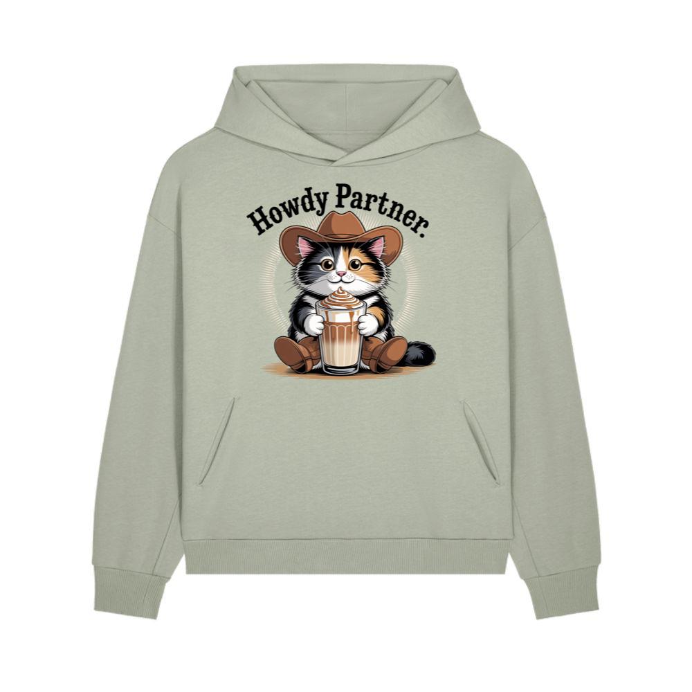 Howdy Partner Cat with Coffee Western Theme Hoodies