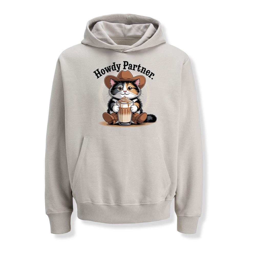 Howdy Partner Cat with Coffee Western Theme Hoodies