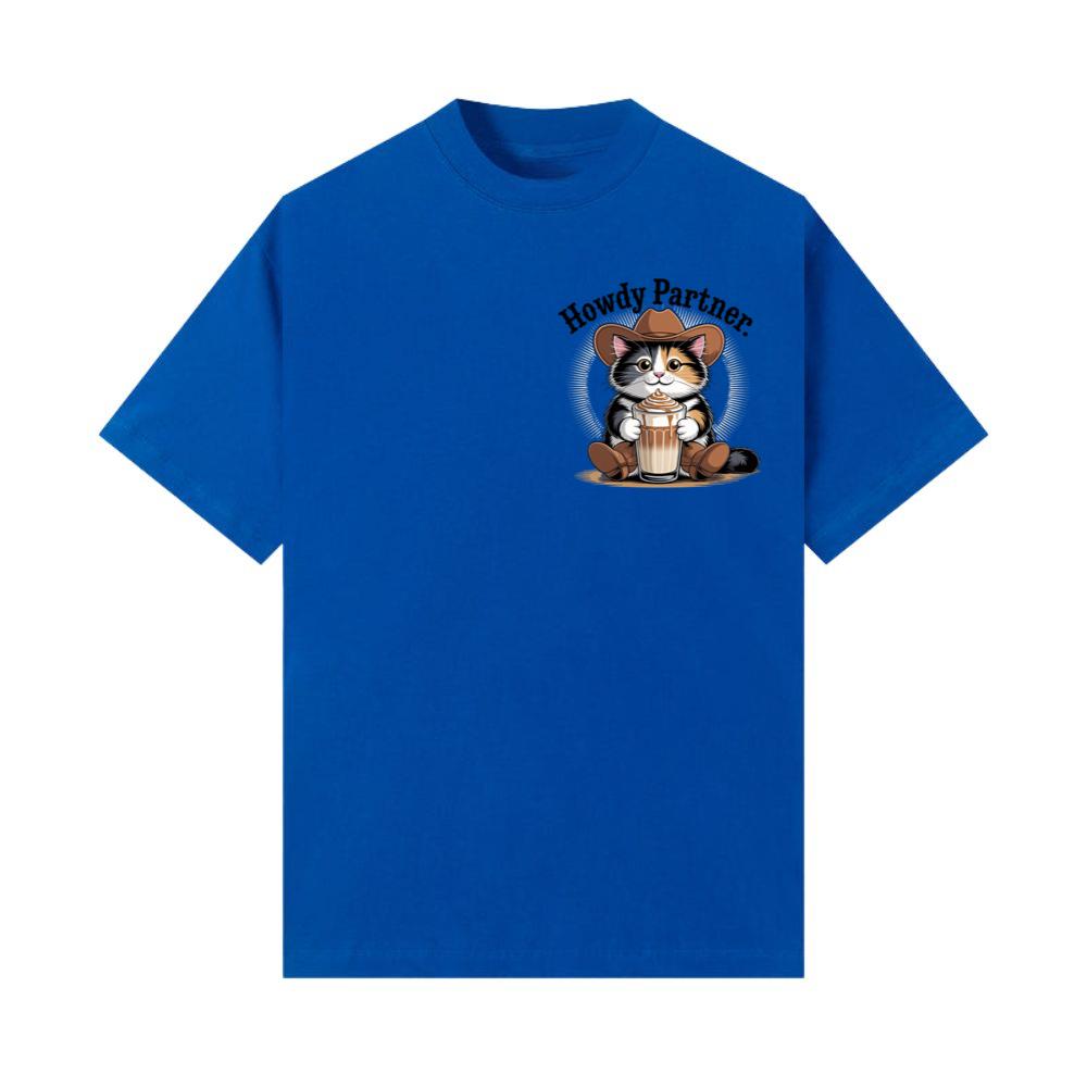 Howdy Partner Cat with Coffee Western Theme T-Shirt