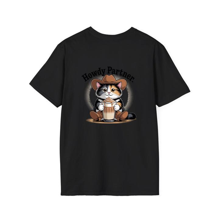 Howdy Partner Cat with Coffee Western Theme T-Shirt