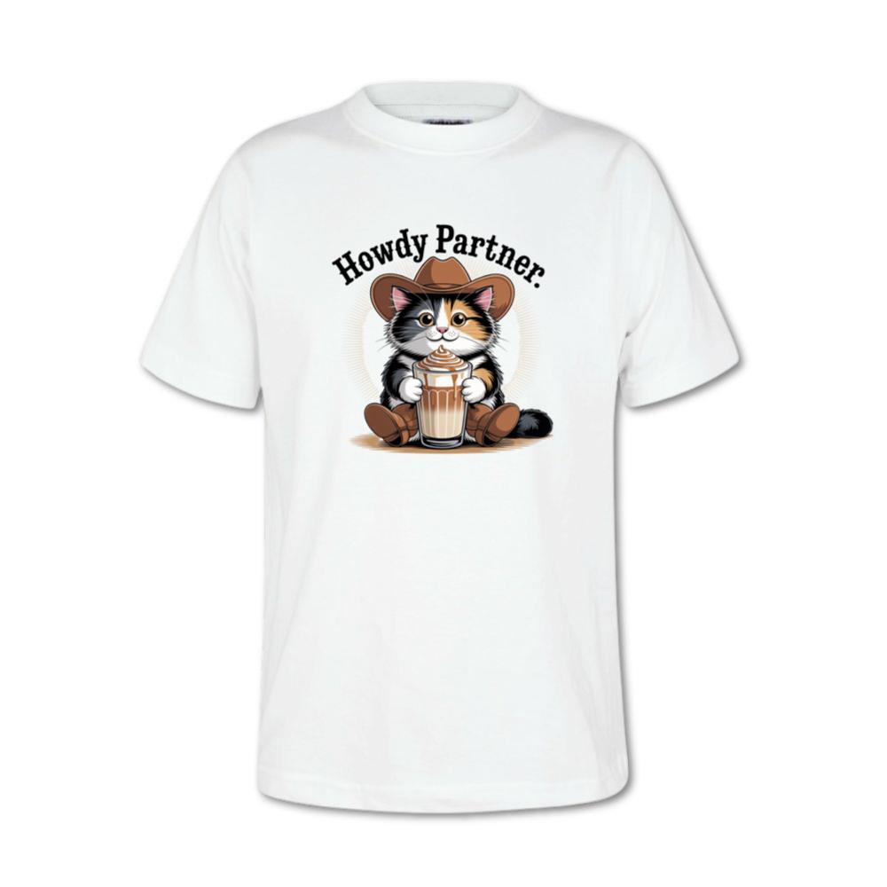 Howdy Partner Cat with Coffee Western Theme T-Shirts