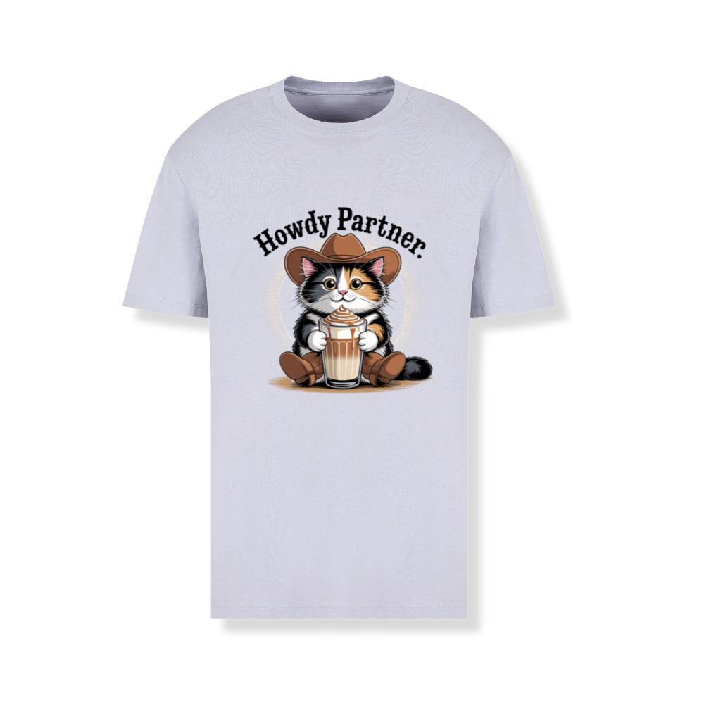 Howdy Partner Cat with Coffee Western Theme T-Shirts