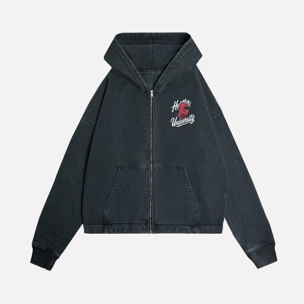 Hunter University Retro Boxing Graphic Design Zip Hoodie