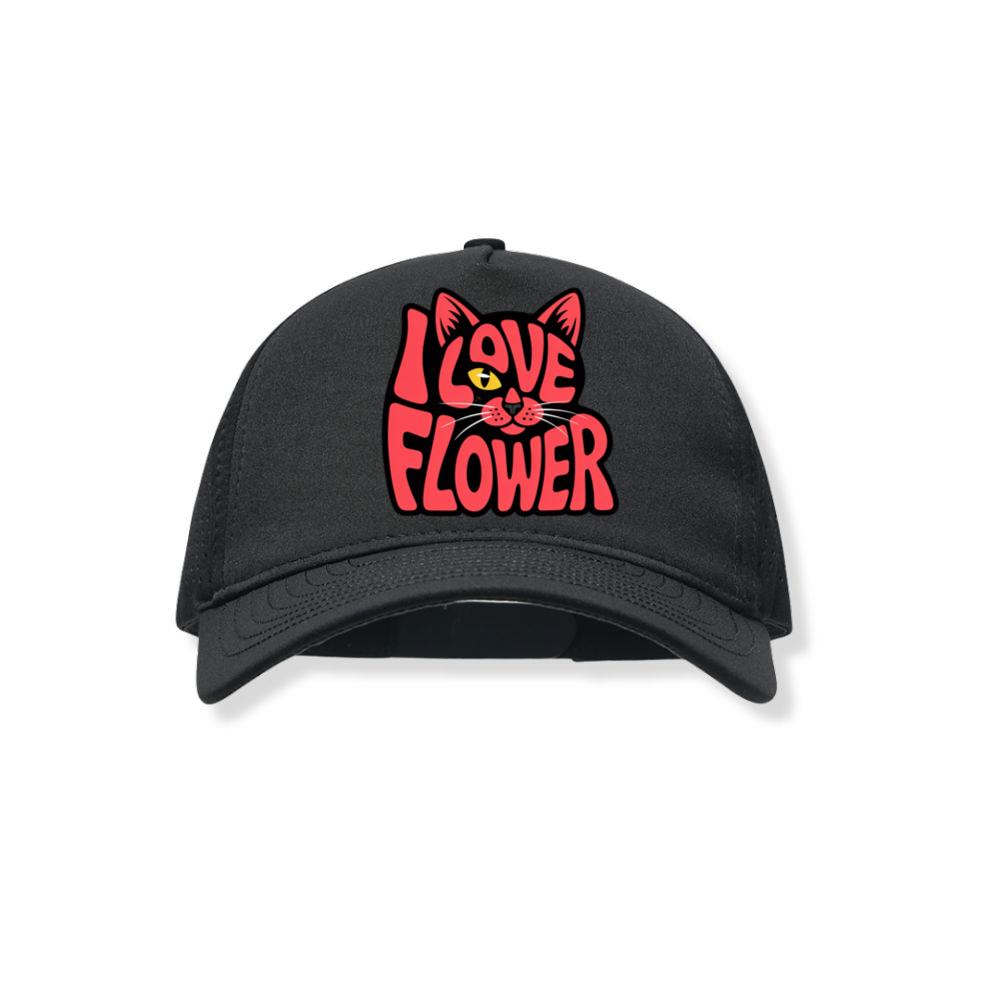I Love Flower Cat Face Typography Graphic Design Black Hat