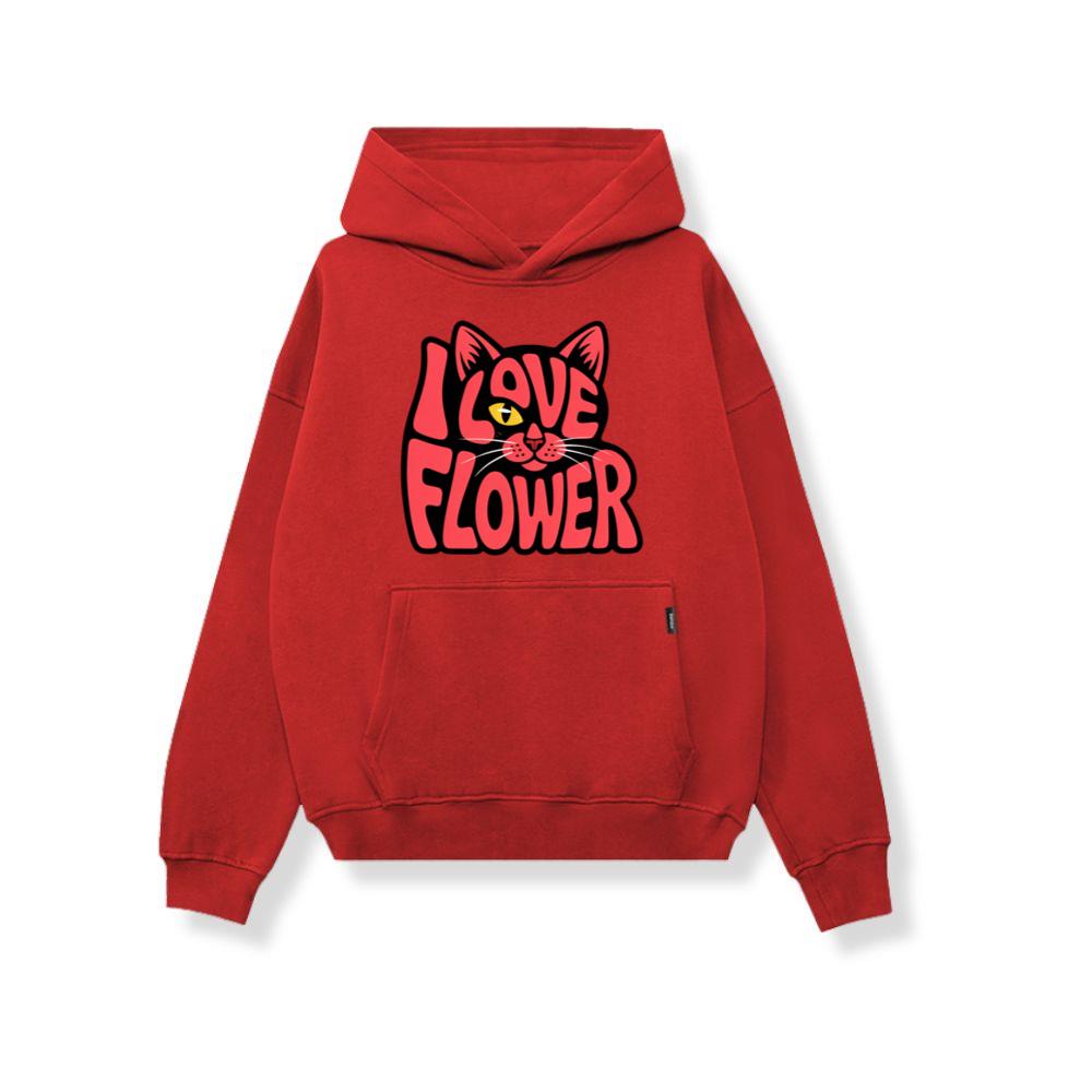 I Love Flower Cat Face Typography Graphic Design Hoodie Myheroshop