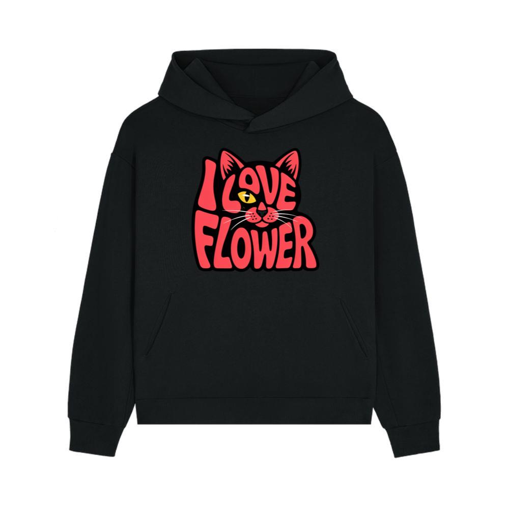 I Love Flower Cat Face Typography Graphic Design Hoodie