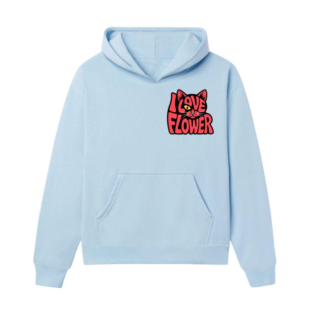 I Love Flower Cat Face Typography Graphic Design Hoodie