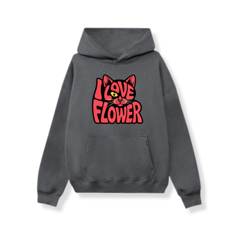 I Love Flower Cat Face Typography Graphic Design Hoodie Myheroshop