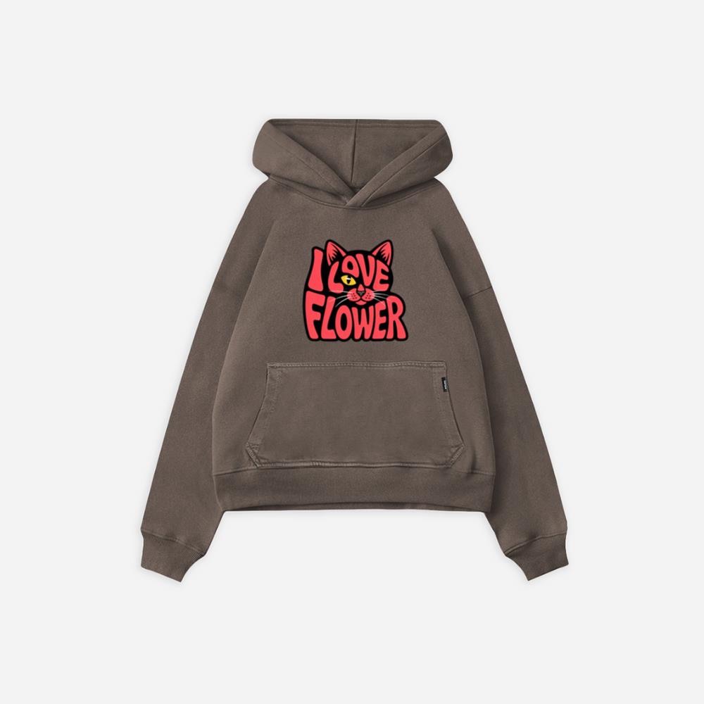 I Love Flower Cat Face Typography Graphic Design Hoodie