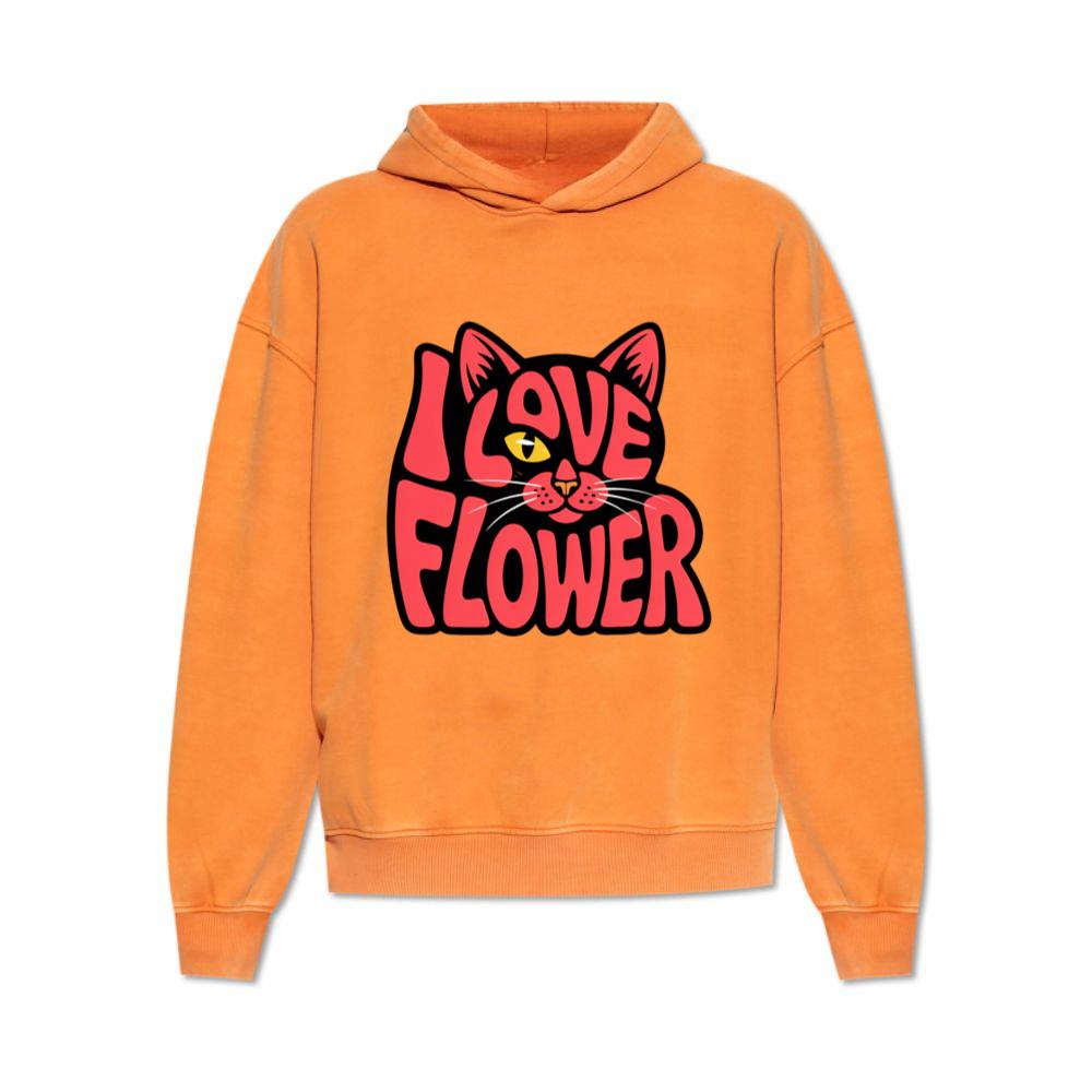 I Love Flower Cat Face Typography Graphic Design Hoodie