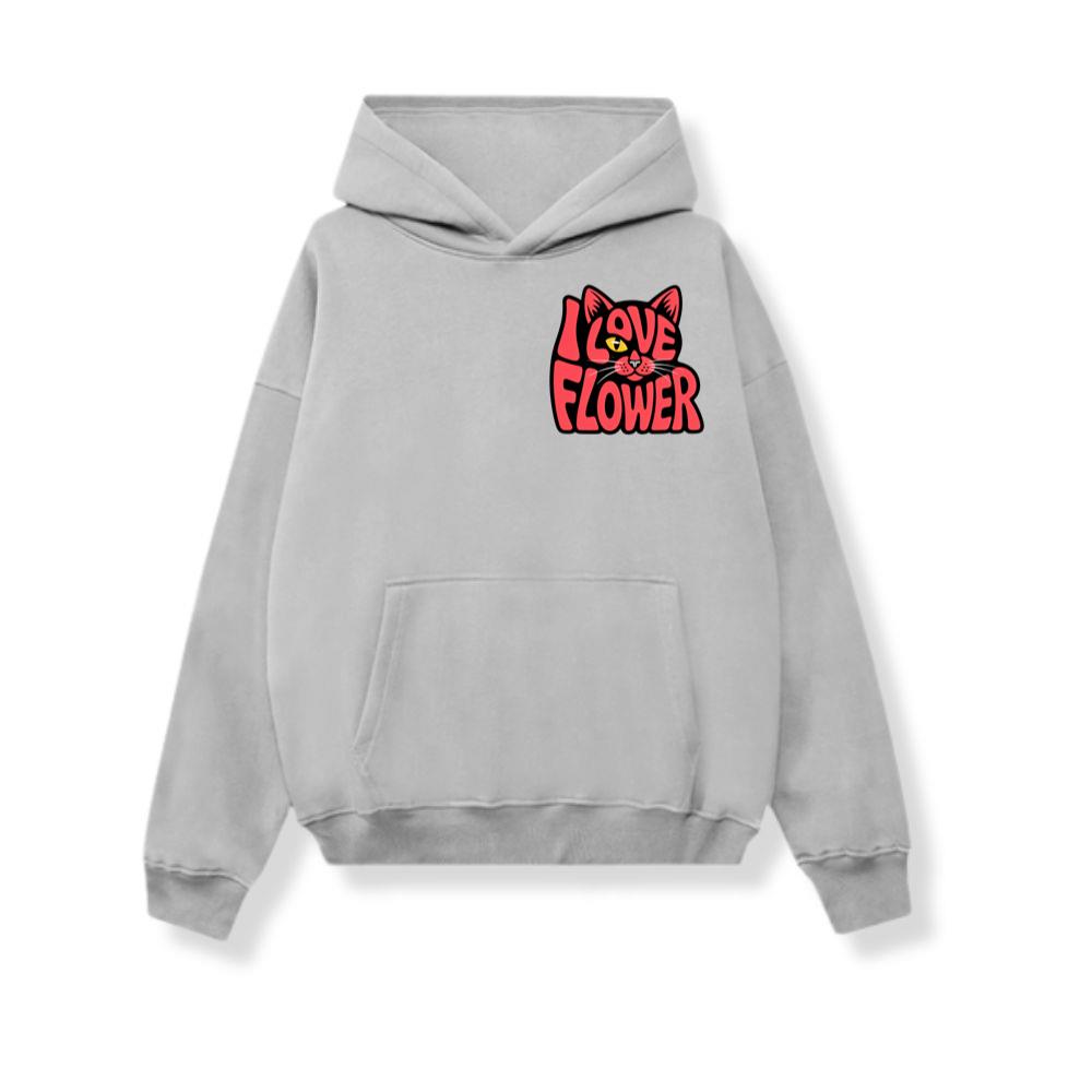 I Love Flower Cat Face Typography Graphic Design Hoodie