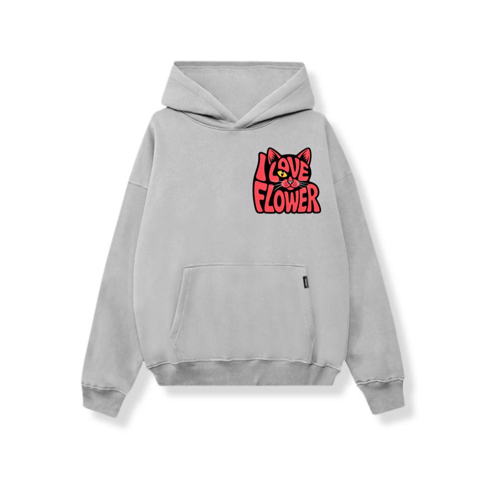 I Love Flower Cat Face Typography Graphic Design Hoodie