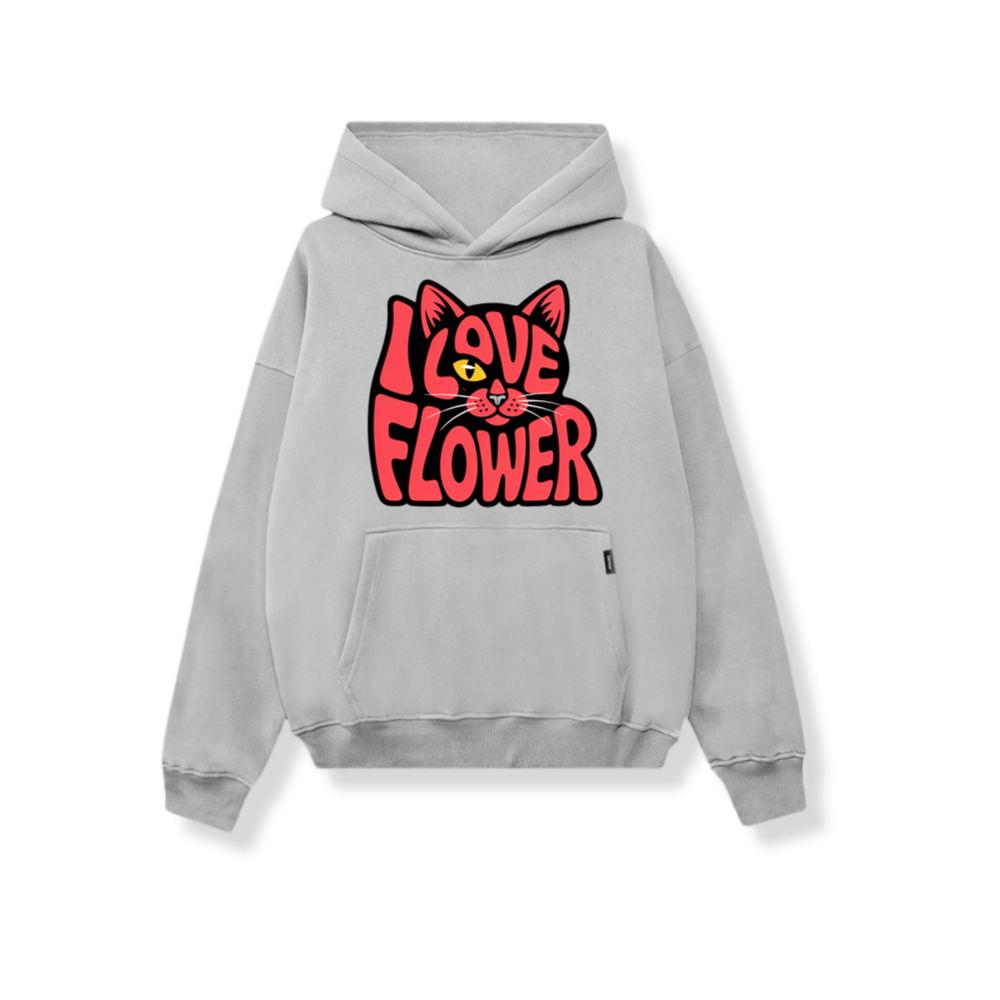 I Love Flower Cat Face Typography Graphic Design Hoodie