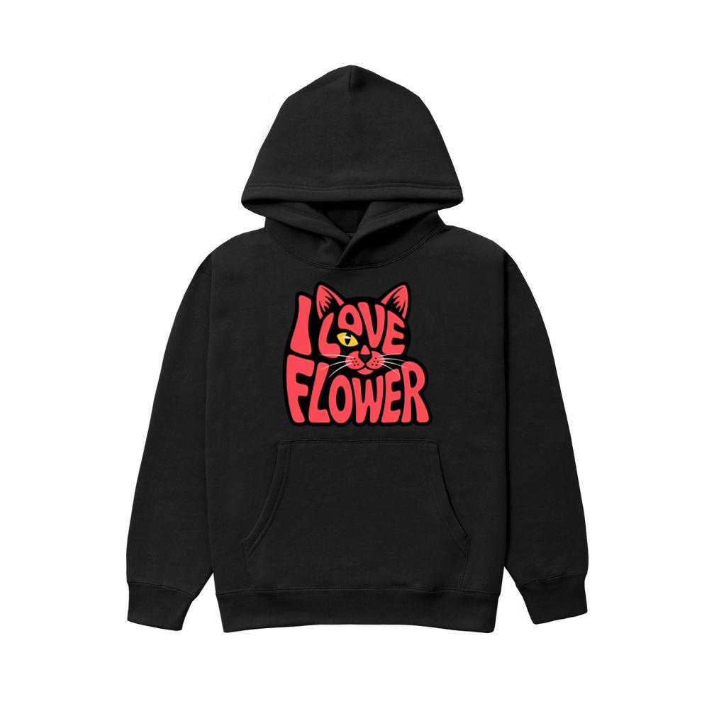I Love Flower Cat Face Typography Graphic Design Hoodie