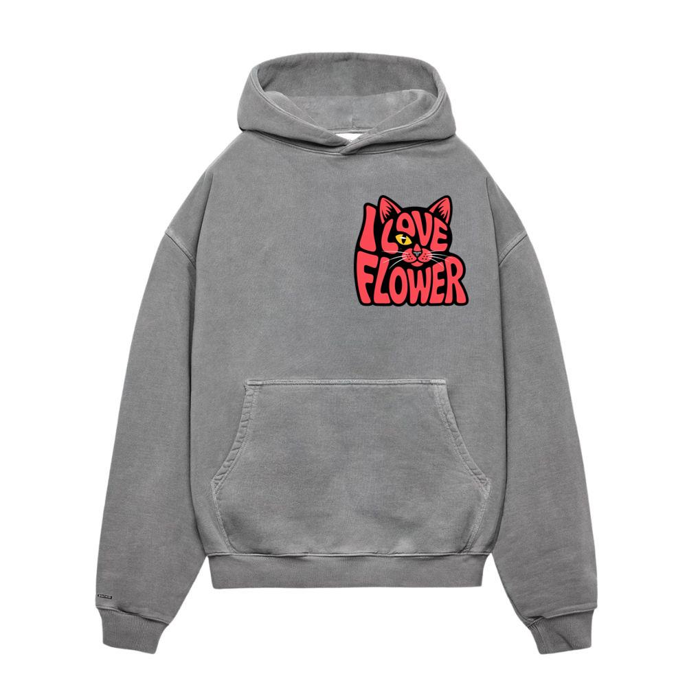 I Love Flower Cat Face Typography Graphic Design Hoodies