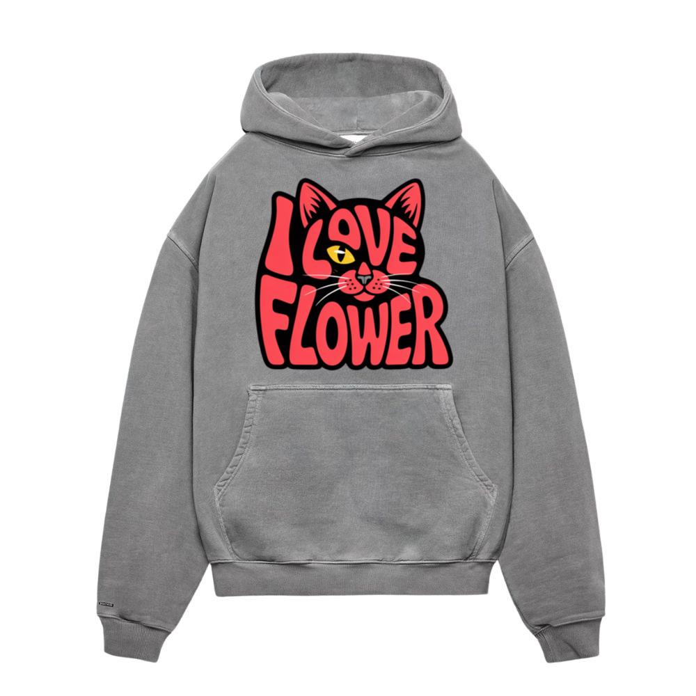 I Love Flower Cat Face Typography Graphic Design Hoodies
