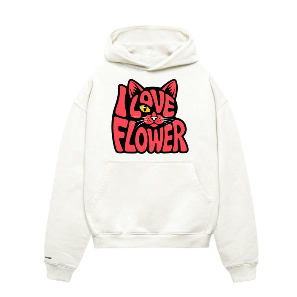 I Love Flower Cat Face Typography Graphic Design Hoodies