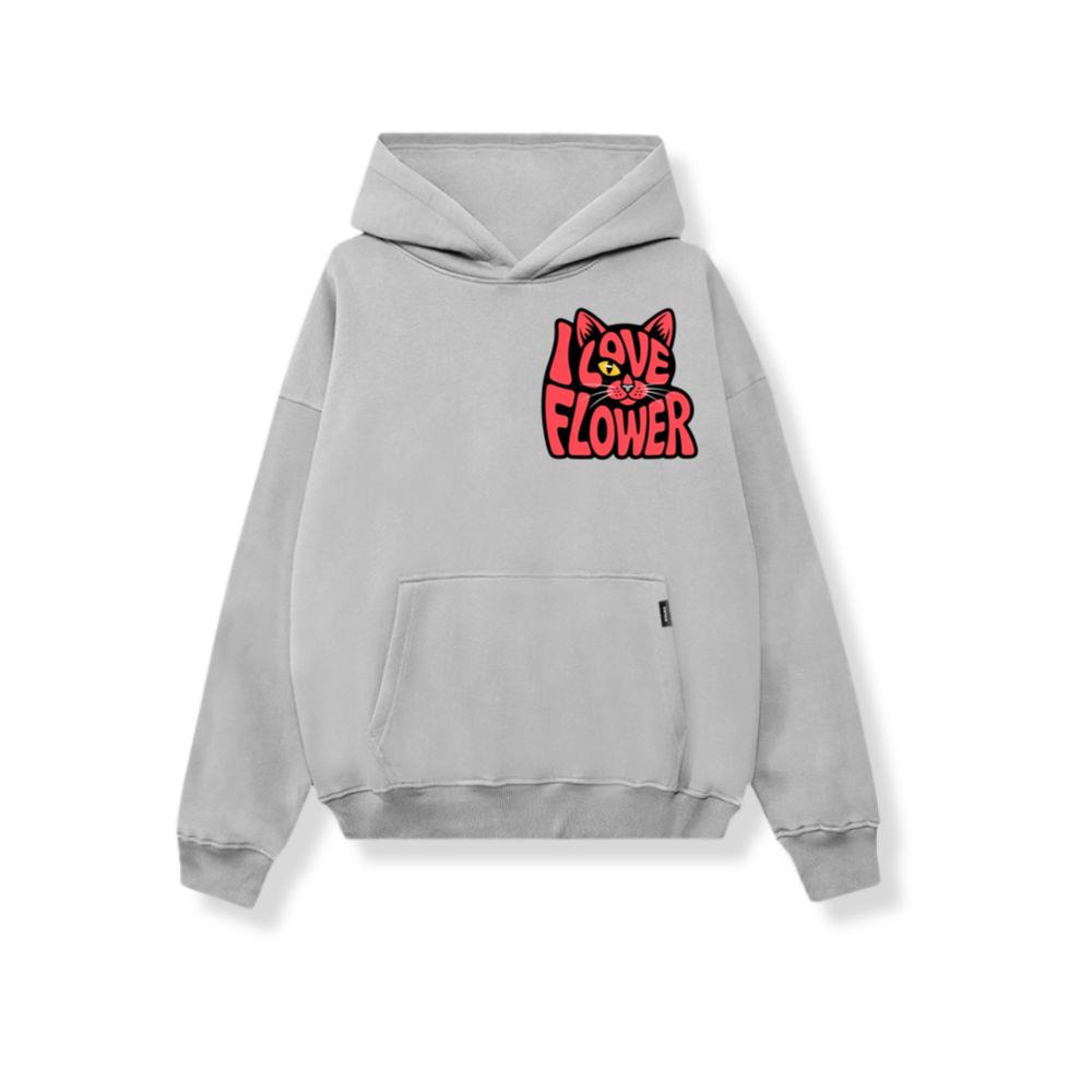 I Love Flower Cat Face Typography Graphic Design Hoodies
