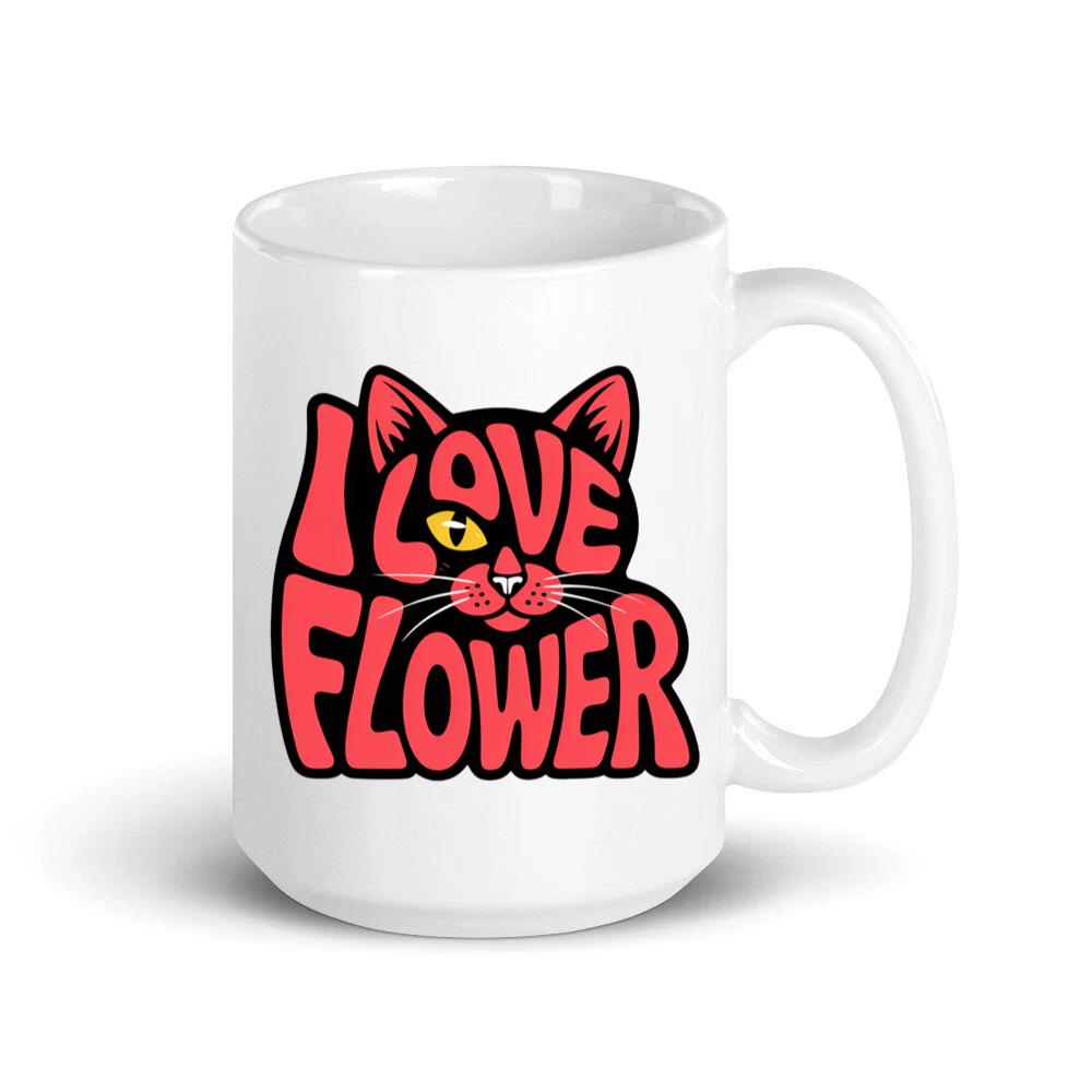 I Love Flower Cat Face Typography Graphic Design Mug