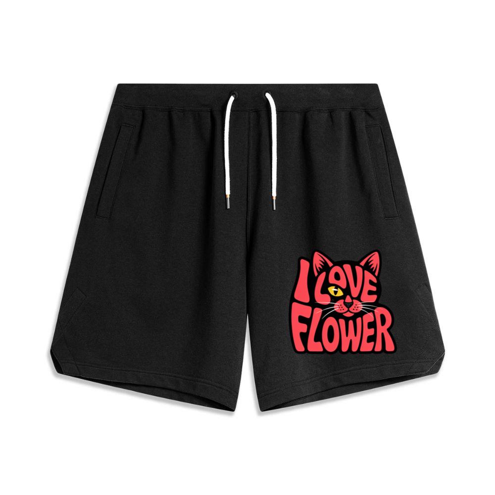 I Love Flower Cat Face Typography Graphic Design Short