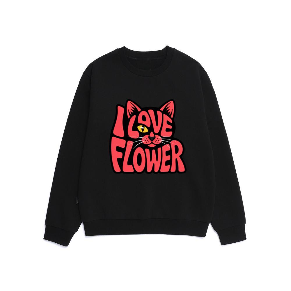 I Love Flower Cat Face Typography Graphic Design Sweatshirt