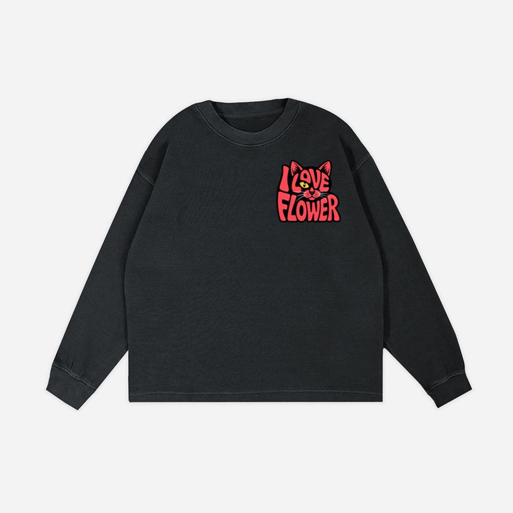 I Love Flower Cat Face Typography Graphic Design Sweatshirt