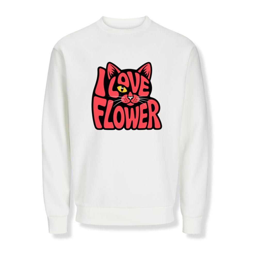 I Love Flower Cat Face Typography Graphic Design Sweatshirts