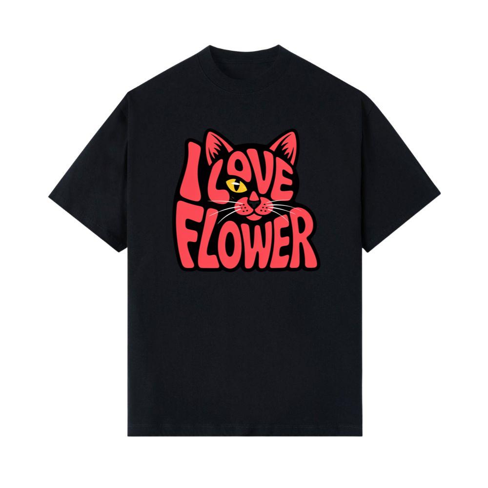I Love Flower Cat Face Typography Graphic Design T-Shirt