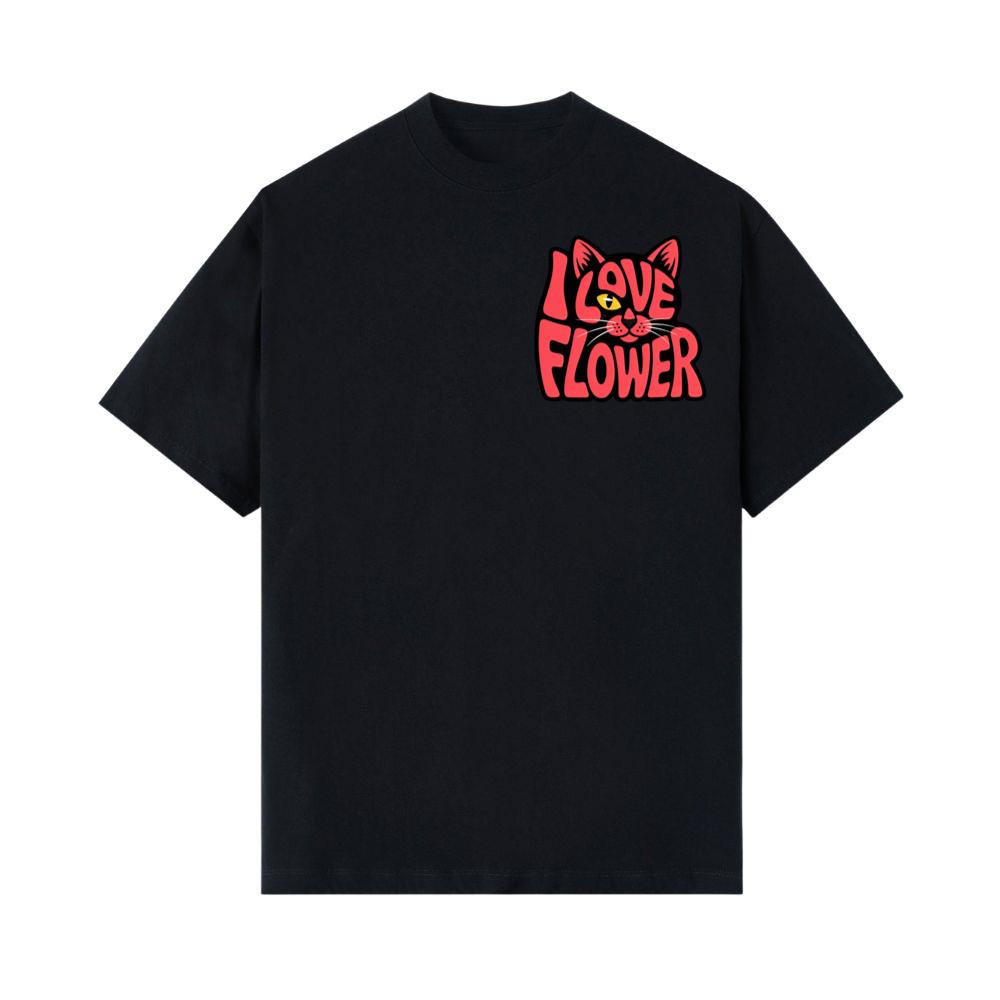 I Love Flower Cat Face Typography Graphic Design T-Shirt