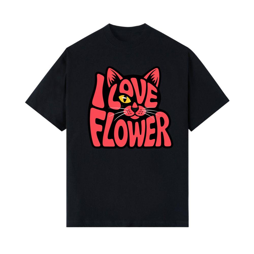 I Love Flower Cat Face Typography Graphic Design T-Shirt