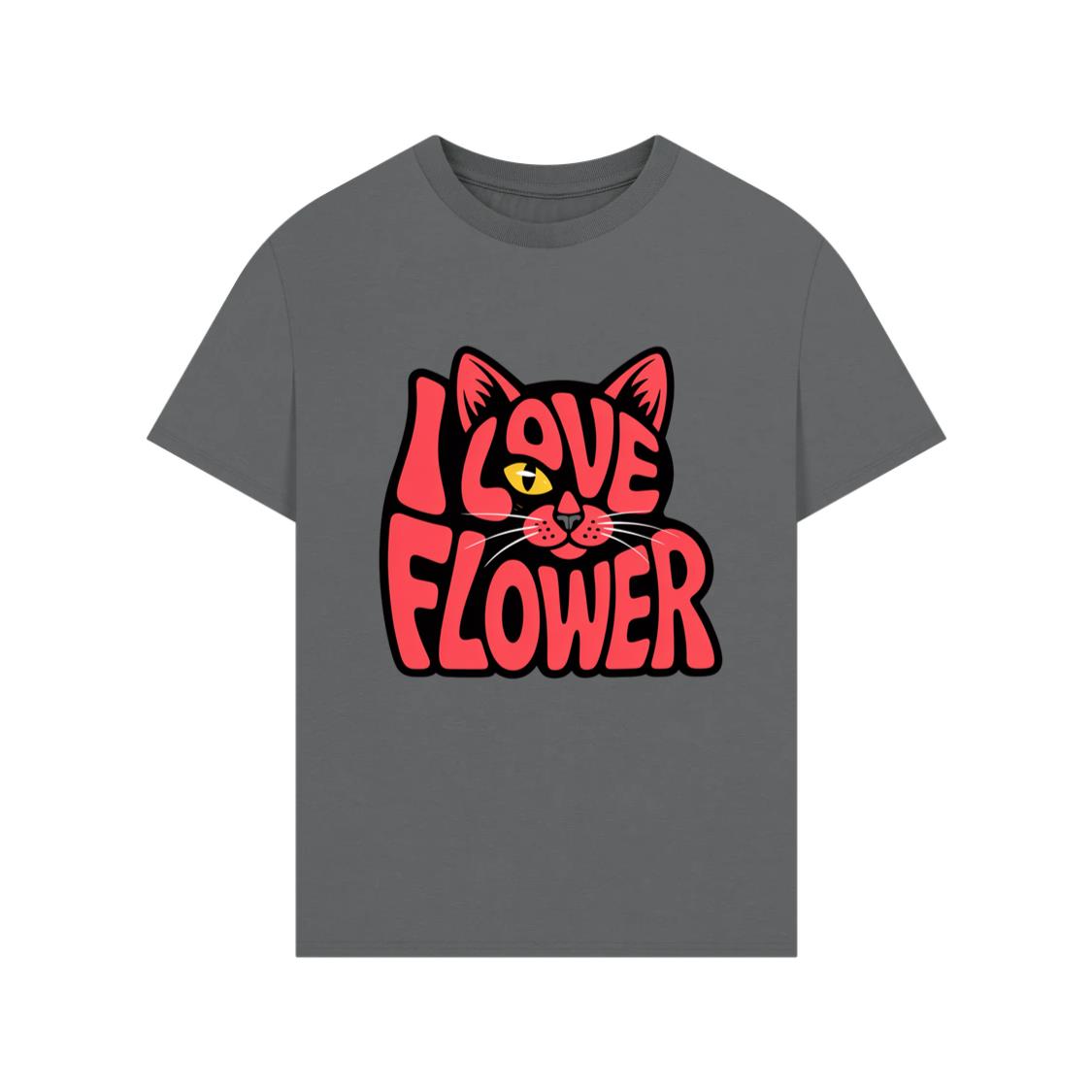 I Love Flower Cat Face Typography Graphic Design TShirt Rewinde