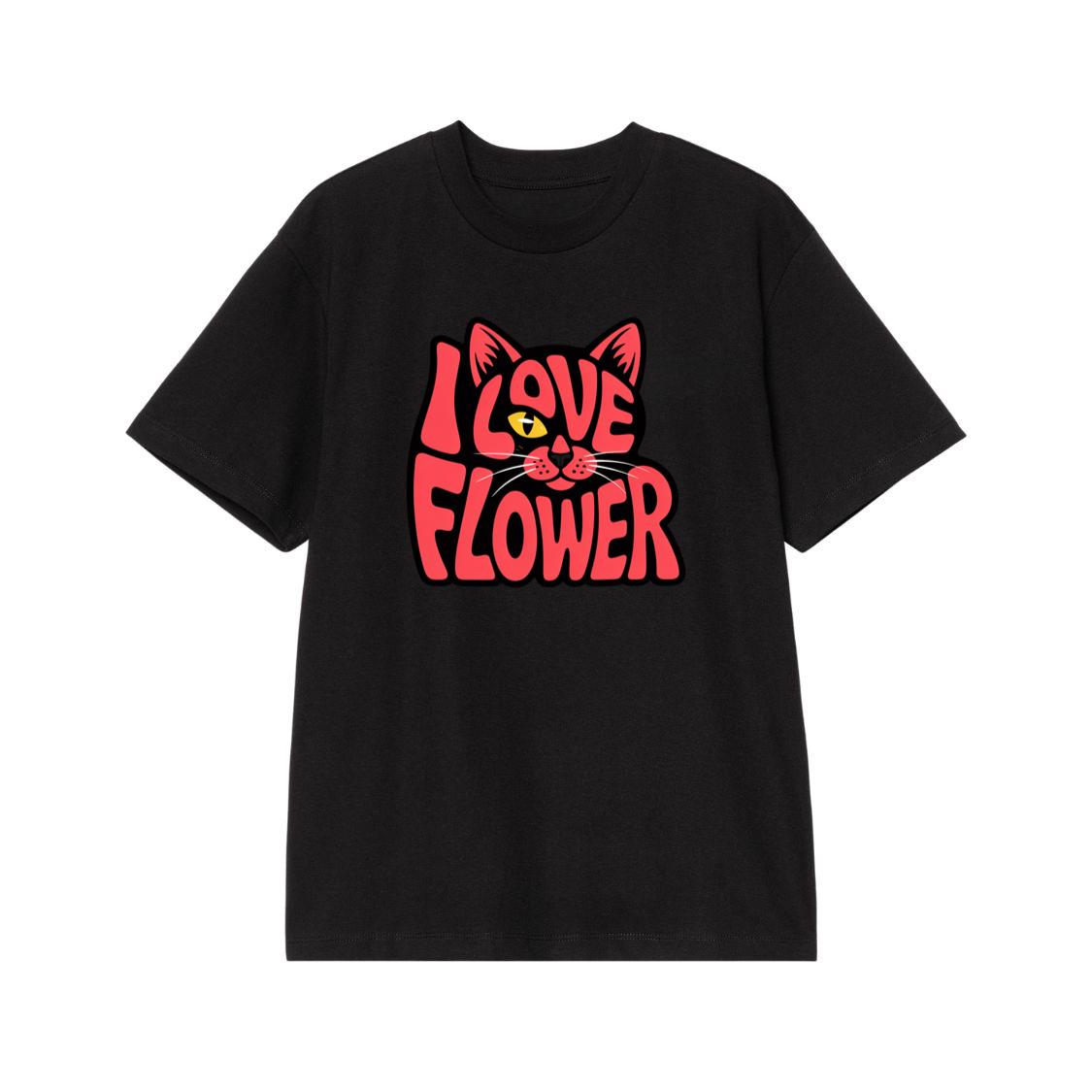 I Love Flower Cat Face Typography Graphic Design T-Shirt