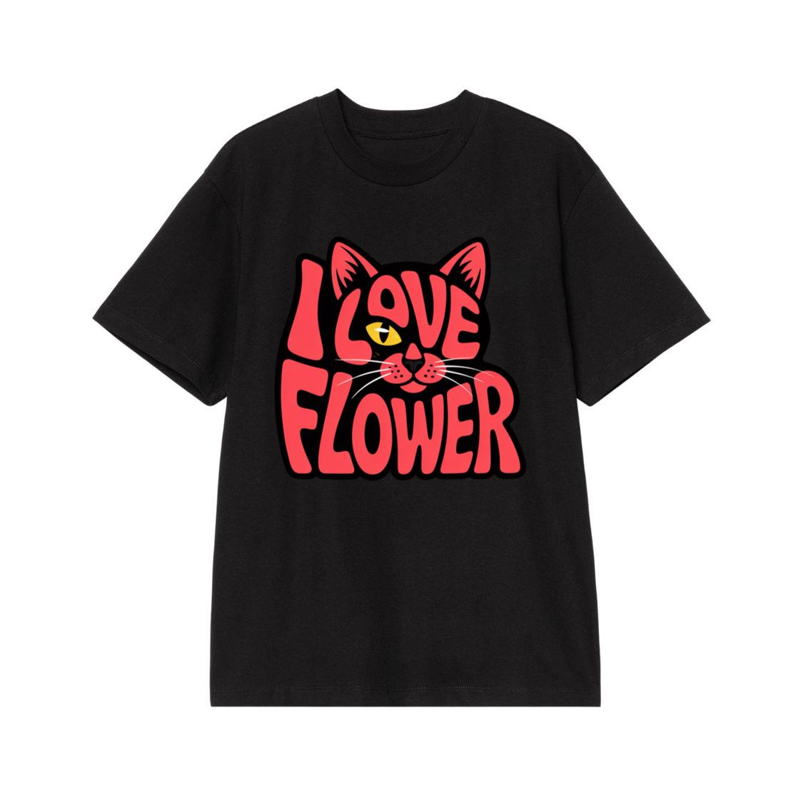 I Love Flower Cat Face Typography Graphic Design T-Shirt