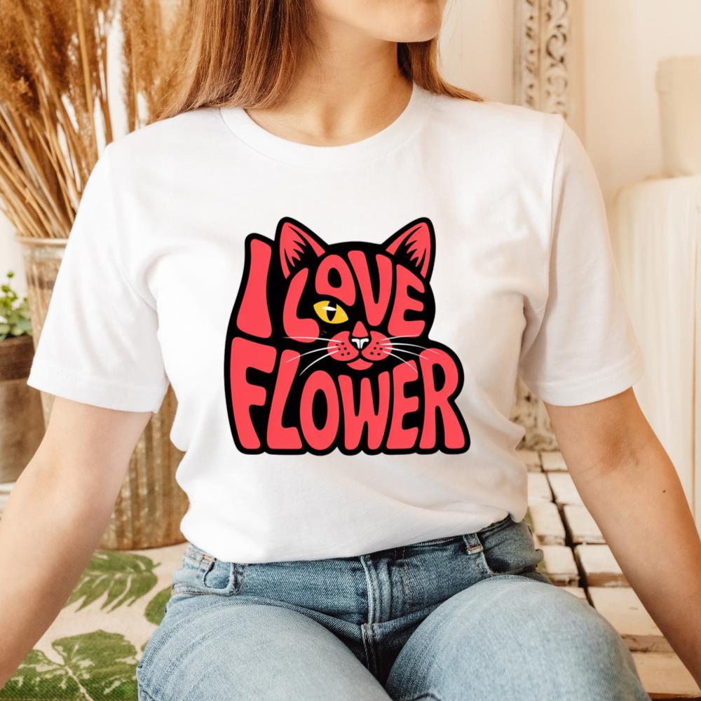 I Love Flower Cat Face Typography Graphic Design T-Shirt