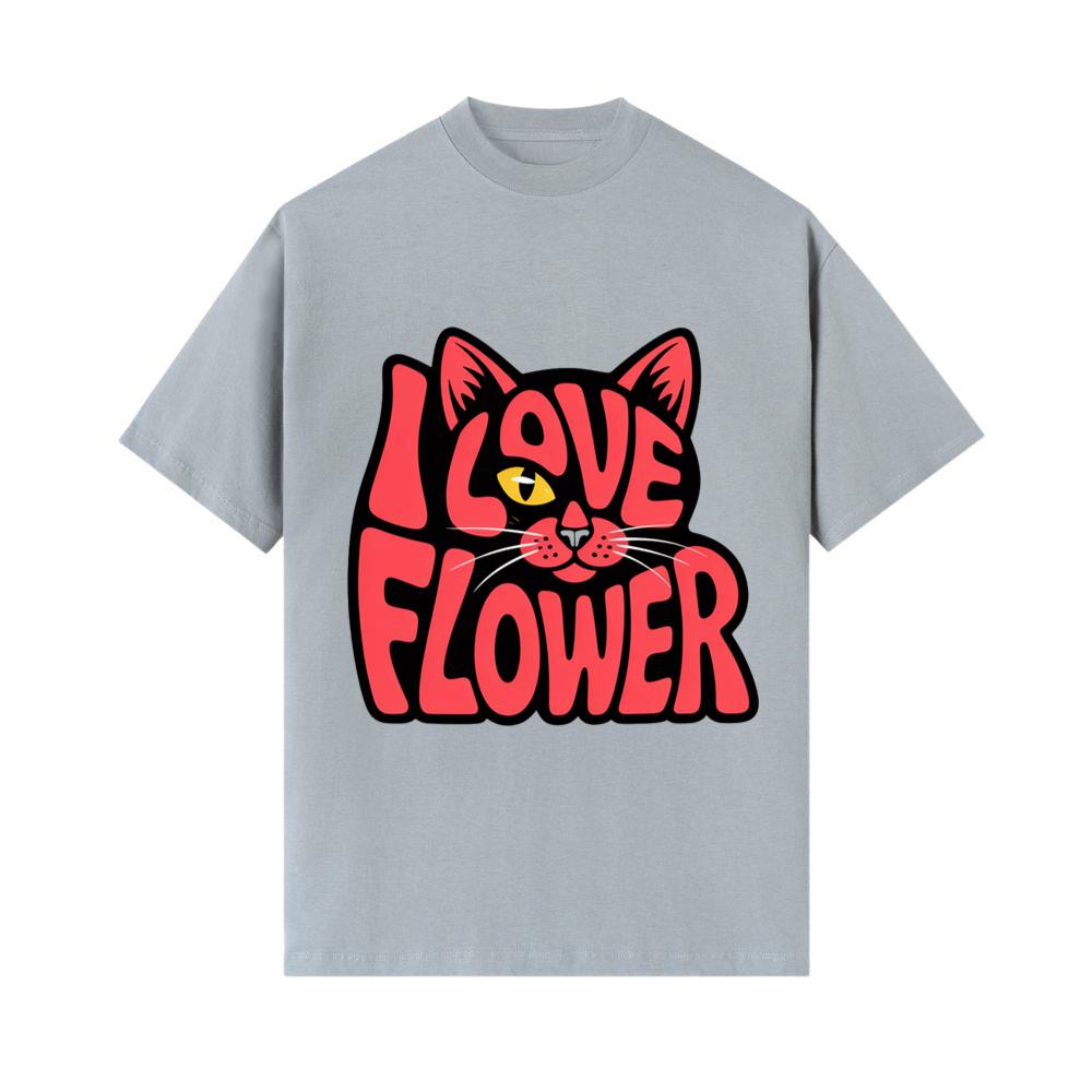 I Love Flower Cat Face Typography Graphic Design T-Shirt