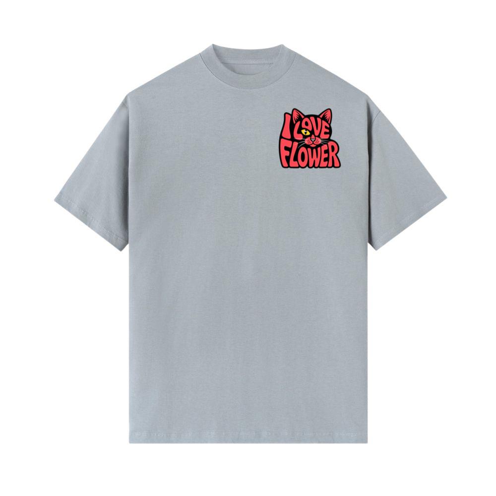 I Love Flower Cat Face Typography Graphic Design T-Shirt - Image 2