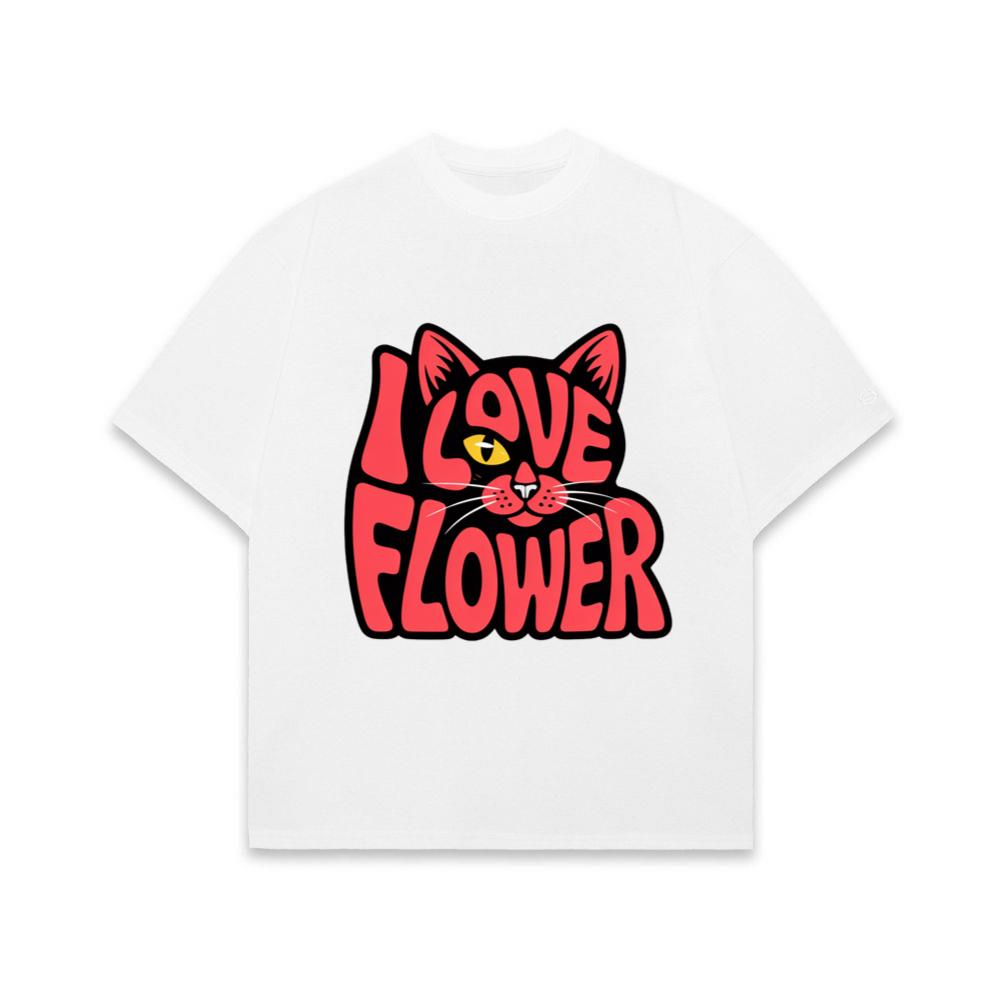 I Love Flower Cat Face Typography Graphic Design T-Shirt
